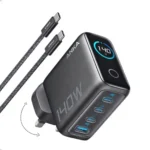 شاحن جداري سريع ANKA 140W بتقنية GAN، 4 منافذ (3 TYPE-C + 1 USB-A)، شاشة عرض رقمية، حماية أمان 24 ساعة، شحن 4 أجهزة في آن واحد، متوافق مع آيفون، لابتوب، أجهزة ذكية